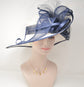 White & Navy Sinamay Derby Hat: Wide Brim Kentucky Tea Party