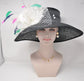 Wide Brim Sinamay Derby Hat: Black Feather Flower Tea Party Hat
