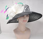 Wide Brim Sinamay Derby Hat: Black Feather Flower Tea Party Hat