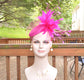 Hot Pink Sinamay Fascinator Hat: Feather Flower Headband
