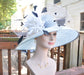 Powder Blue Sinamay Kentucky Derby Hat: Wide Brim Feather Ascot Hat