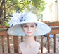 Powder Blue Sinamay Kentucky Derby Hat: Wide Brim Feather Ascot Hat