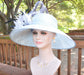 Powder Blue Sinamay Kentucky Derby Hat: Wide Brim Feather Ascot Hat