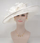 White Sinamay Kentucky Derby Hat: Wide Brim Feathered Ascot Hat