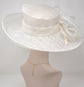White Sinamay Kentucky Derby Hat: Wide Brim Feathered Ascot Hat