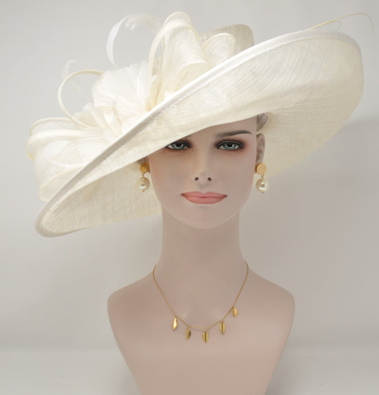 Ivory Off White Wide Brim Kentucky Derby Hat, Ascot Hat for Wedding & Tea Party, Garden Party Hat, Mother of the Bride, Church