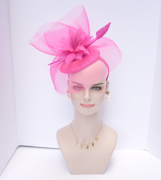 Hot Pink Feather Fascinator Hat: DerbyWedding Headband