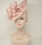 Blush Pink Sinamay Fascinator: Derby Hat with Feathers & Netting