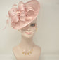 Blush Pink Sinamay Fascinator: Derby Hat with Feathers & Netting