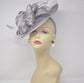 Gray Sinamay Fascinator Hat: Feather & Net Derby Hat
