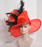 Red Kentucky Derby Hat: Wide Brim Ostrich Feather Ascot Hat