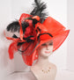 Red Kentucky Derby Hat: Wide Brim Ostrich Feather Ascot Hat