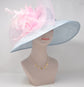 Powder Blue Sinamay Derby Hat: Pink Feather Wide Brim Ascot Hat