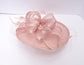 Blush Pink Sinamay Fascinator: Derby Hat with Feathers & Netting