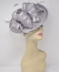 Gray Sinamay Fascinator Hat: Feather & Net Derby Hat