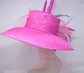Hot Pink Sinamay Derby Hat: Feather Flower Wide Brim Ascot Fascinator
