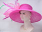 Hot Pink Sinamay Derby Hat: Feather Flower Wide Brim Ascot Fascinator