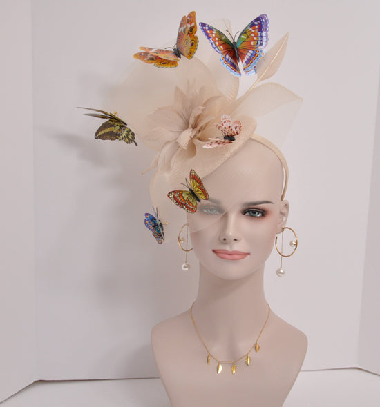 DerbyFeather Fascinator Hat: Floral Organza & Butterfly Headband