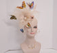 Kentucky Derby Feather Fascinator Hat: Floral Organza & Butterfly Headband