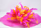 Fuchsia Feather Flower Derby Hat: Orange Accent Sinamay Brim
