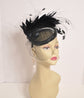 Black Sinamay Fascinator Hat: Goose & Rooster Feather Flowers