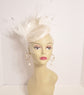 White Sinamay Fascinator Hat: Goose & Rooster Feather Flowers