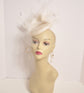 White Sinamay Fascinator Hat: Goose & Rooster Feather Flowers