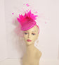 Hot Pink Sinamay Fascinator Hat: Rooster Feather Flowers Headband