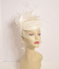Ivory Sinamay Fascinator Hat: Goose & Rooster Feather Flowers