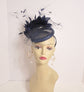Navy Blue  Sinamay w Goose and Rooster Feather Flowers Fascinator Hat  Made On A Same Color Headband Many Colorful Feathers Available
