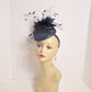 Navy Blue  Sinamay w Goose and Rooster Feather Flowers Fascinator Hat  Made On A Same Color Headband Many Colorful Feathers Available