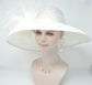White Sinamay Kentucky Derby Hat: Feather Flowers Wide Brim