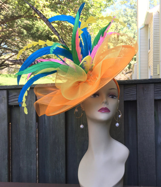 Orange Feather Fascinator Hat: Royal Ascot DerbyHeadband