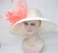 Ivory Coral Feather Flowers Wide Brim Kentucky Derby Hat,Ascot Hat for Wedding & Tea Party, Garden Party Hat, Mother of the Bride, Church