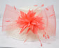 Ivory Coral Feather Flowers Wide Brim Kentucky Derby Hat,Ascot Hat for Wedding & Tea Party, Garden Party Hat, Mother of the Bride, Church