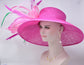 Hot Pink Crin Bow Feather Flower Wide Brim Kentucky Derby Hat,Ascot Hat for Wedding Tea Party, Garden Party Hat, Mother of the Bride, Church