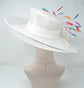 White Sinamay Derby Hat: Wide Brim Feathered Church Wedding Hat