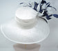 Wide Brim Kentucky Derby Hat, Ascot Hat for Wedding & Tea Party, Garden Party Hat, Mother of the Bride, Church White w Navy Blue