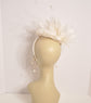 White Sinamay Fascinator Hat: Goose & Rooster Feather Flowers