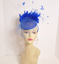 Royal Blue  Sinamay w Goose and Rooster Feather Flowers Fascinator Hat  Made On A Same Color Headband Many Colorful Feathers Available