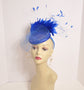 Royal Blue  Sinamay w Goose and Rooster Feather Flowers Fascinator Hat  Made On A Same Color Headband Many Colorful Feathers Available