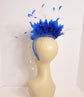 Royal Blue  Sinamay w Goose and Rooster Feather Flowers Fascinator Hat  Made On A Same Color Headband Many Colorful Feathers Available