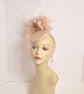 Champagne Sinamay Fascinator Hat: Feather Flowers, Headband