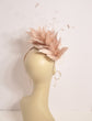 Champagne Sinamay Fascinator Hat: Feather Flowers, Headband