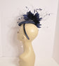 Navy Blue  Sinamay w Goose and Rooster Feather Flowers Fascinator Hat  Made On A Same Color Headband Many Colorful Feathers Available