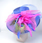 Royal Blue Sinamay Derby Hat: Hot Pink Feather Flowers & Peacock Feathers