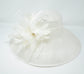 White Sinamay Kentucky Derby Hat: Feather Flowers Wide Brim