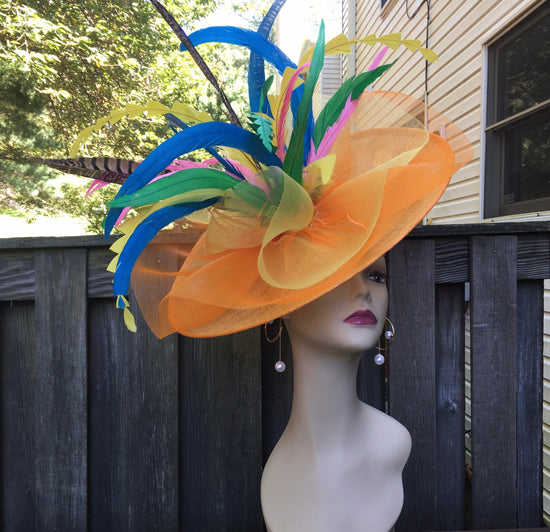 Orange Feather Fascinator Hat: Royal Ascot Kentucky Derby Headband