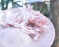Dusty Pink Sinamay Disc Fascinator Hat with   Handmade Silk Flowers and Feathers