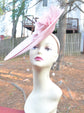 Dusty Pink Sinamay Disc Fascinator Hat with   Handmade Silk Flowers and Feathers